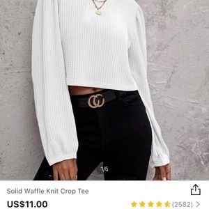 Solid white waffle knit long sleeve cropped Tee
